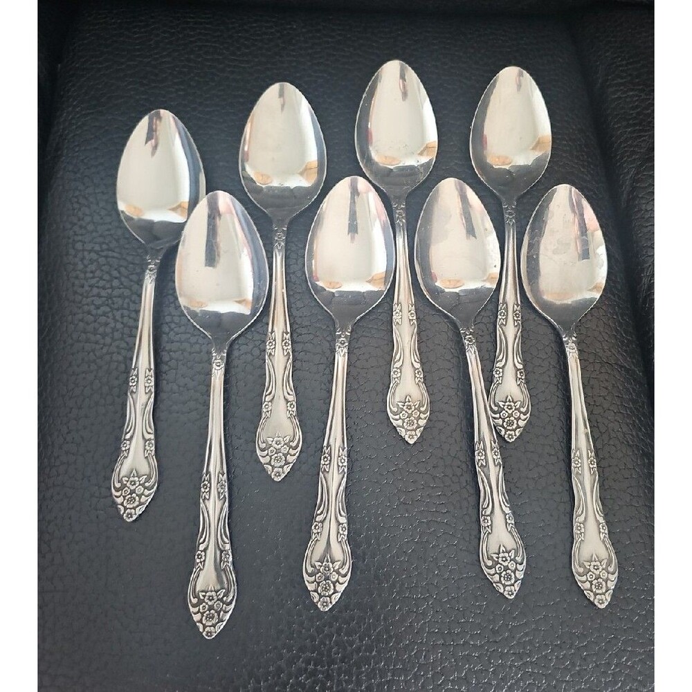 Rogers Dream Rose Tablespoons Stainless Korea Set of 8 Soup Serving Bud Vtg 7"